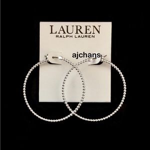 Lauren Ralph Lauren Silver Tone Medium Beaded Hoop Earrings